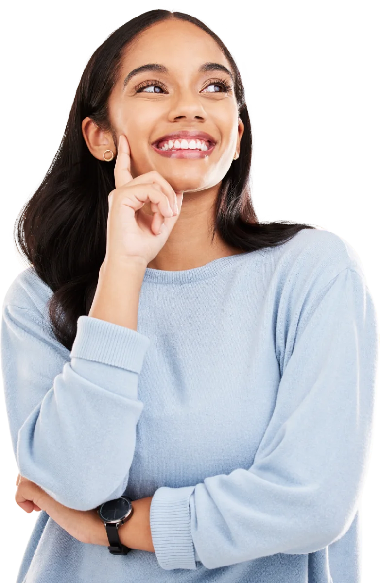 Woman weighing her options before starting orthodontic treatment